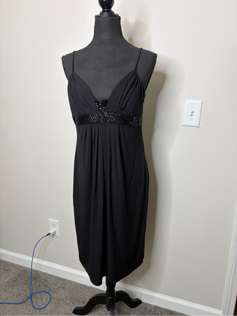 Y2K vintage beaded little black cocktail evening babydoll dress
